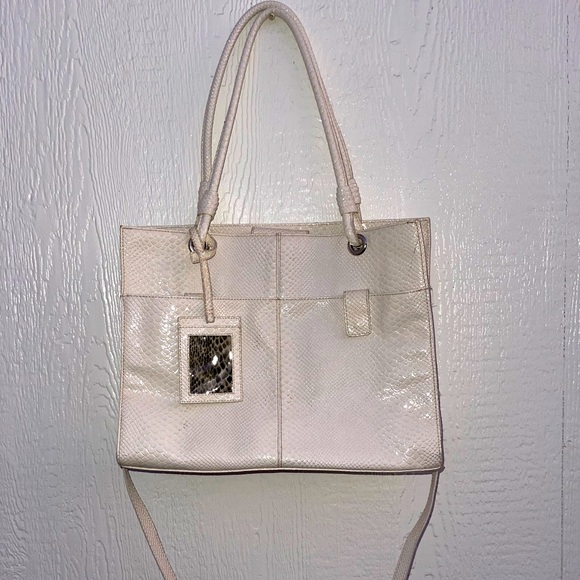 Wilson Leather Snake Skin Patent Leather cream Tote Bag - Picture 1 of 16